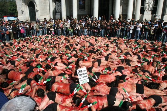 墨西哥动物保护者裸体静卧抗议斗牛